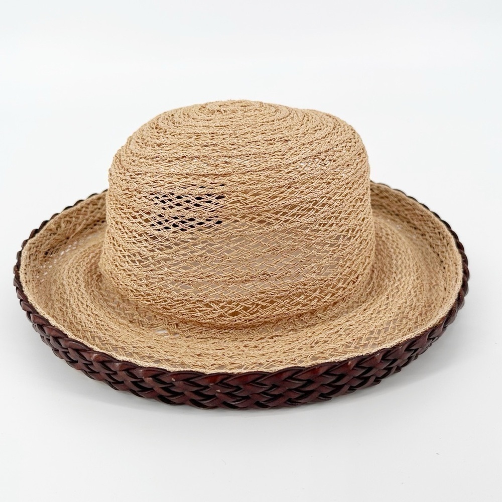 Kokin New York Straw Hat Leather Trim
